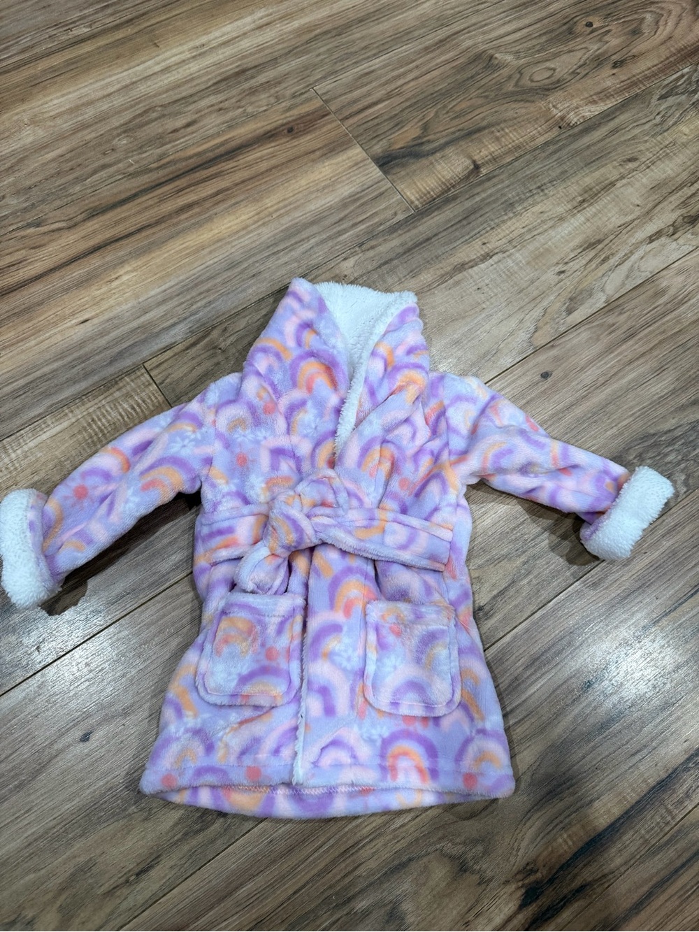 Girls' Purple Rainbow Plush Hooded Bathrobe with Belt